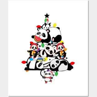 Christmas  Lighting Tree With Funny Pandas Posters and Art